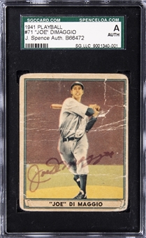 1941 Play Ball #71 Joe DiMaggio Signed Card – SGC Authentic